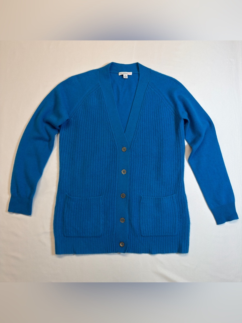 Isaac Mizrahi Live! 100% Cashmere Bright Blue V-Neck Button Cardigan Size S